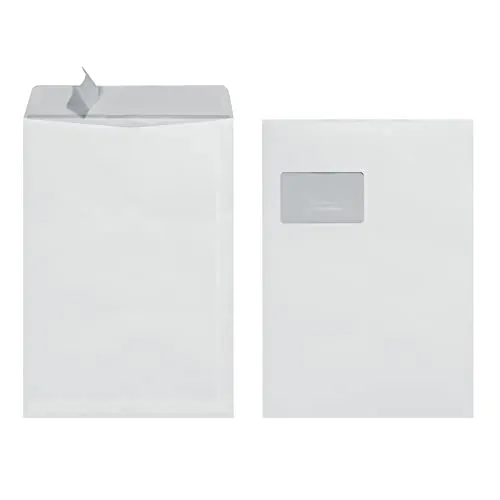 Herlitz Versandtasche C4 90 g Haftklebend mit Fenster, 100 Stück mit Innendruck Weiß