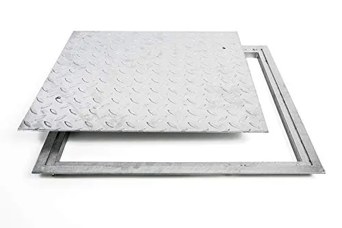 Produktbild SA-90 Stahl Schachtabdeckung verzinkt begehbar 900 x 900 mm Tränenblech Schachtdeckel Deckel mit Rahmen Kanalschacht quadratisch eckig