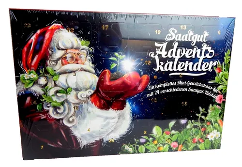 Baza House of Seeds Adventskalender Anzuchtset mit 24 Samen und Mini-Gewächshaus - Adventskalender für Gartenliebhaber – 24 Tage Überraschungen mit 100% gentechnikfreien Samen und einem praktischen Gewächshaus für einfaches Anpflanzen.