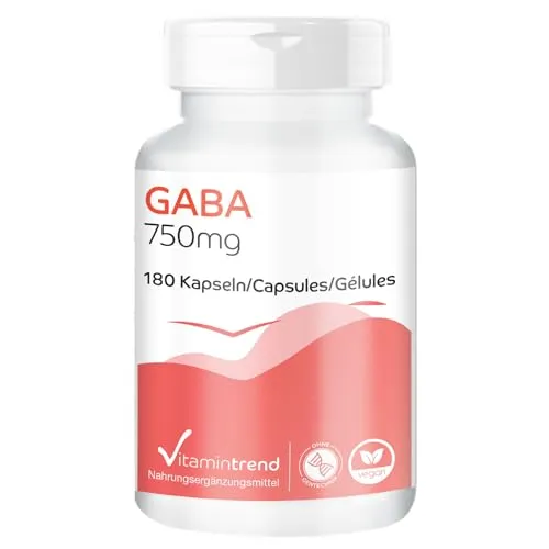 GABA Kapseln 750mg - 180 hochdosierte vegane Kapseln ! 3-MONATS-VORRAT ! 1500mg GABA je Tagedosis | Vitamintrend®