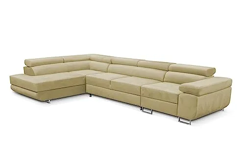 KREATIVE FURNITURE & DESIGN Ecksofa Links 343x88x203 cm - Sofa mit Schlaffunktion - Geräumig Eckcouch - Couch L Form - Wohnlandschaft L-Form Perfekt Für Ihr Zuhause Beige Links
