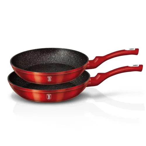 BerlingerHaus Haus Burgundy 2er Set Bratpfannen Induktion 22-26cm - Pfannen-Set aus geschmiedetem Aluminium mit ökologischer Marmor-Antihaftbeschichtung, ideal für alle Herdarten und 35% schnellere Wärmeübertragung für energiesparendes Kochen.