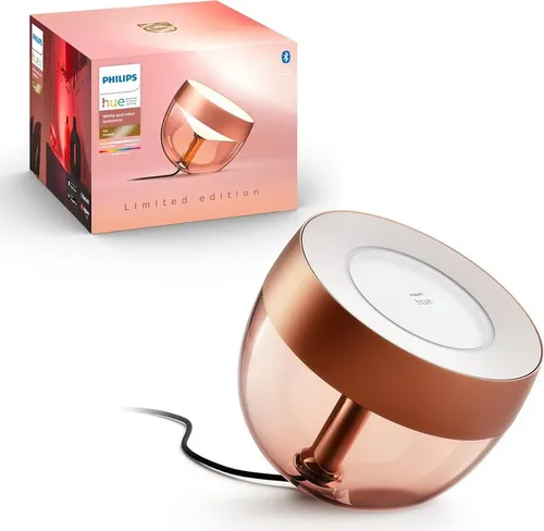 Philips Hue White & Color Ambiance Iris Tischleuchte Special Edition Kupfer - Dimmbare Tischleuchte mit 520lm, 16 Mio. Farben und App-Steuerung, ideal für personalisierte Beleuchtung und als Nachtlicht.
