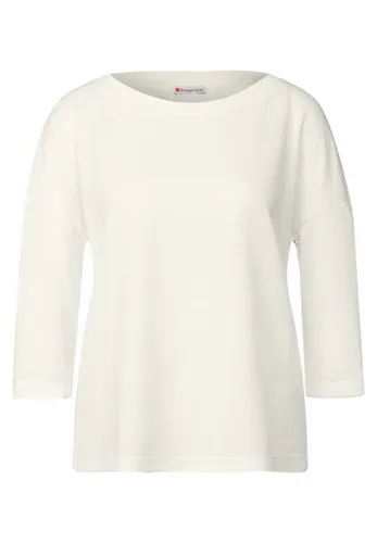 STREET ONE Damen A323154 Strick-Look Shirt, Off White, 42 - T-Shirts für Damen mit U-Boot-Ausschnitt und 3/4-Ärmeln, aus weichem Viskosemix für optimalen Tragekomfort und einen lässigen Look.