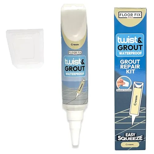 Twist & Grout Fugenmörtel–Von Floor-Fix Pro – Schnelle Reparatur für Fliesen in Bad, Dusche und Küche – Vorgemischtes, Langlebiges und Wasserfestes Fliesenrenovierungsset–Inklusive Spachtel (Creme)