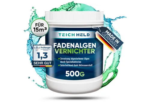 Teichheld Poolpflege Faden-Algenvernichter - Aquarium-Reiniger zur effektiven Algenbekämpfung mit 7x stärkere Schnell-Aktiv-Formel für kristallklares Wasser – ideal für Gartenteiche mit Fischen.