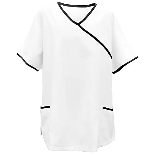 EXNER Medizinischer Schlupf-Kasack, OP-Kasack, für Damen und Herren in Krankenpflege, Altenpflege, mit Paspelierung, Farbe weiß, Paspel schwarz, Größe 4XL