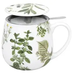 Könitz Teebecher mit Sieb und Deckel My favourite tea Kräuter 420ml - Thermobehälter für Tee, mit integriertem Sieb und Deckel für perfekten Genuss von Kräutertees, stilvolles Design in grün/weiß.