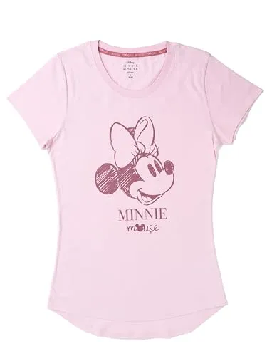 Disney Minnie Mouse T-Shirt für Damen Oberteil Frauen Shirt Top Rosa (DE/NL/SE/PL, Alphanumerisch, L, Regular, Regular, Rosa)
