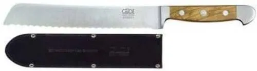 Güde Brotmesser 21 cm aus Olivenholz mit gratis Lederscheide