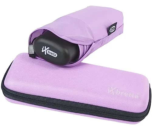 iX-brella Taschenregenschirm Super-Mini-Schirm - kleiner, leichter Regenschirm im Etui, ideal für unterwegs und in hell-lila