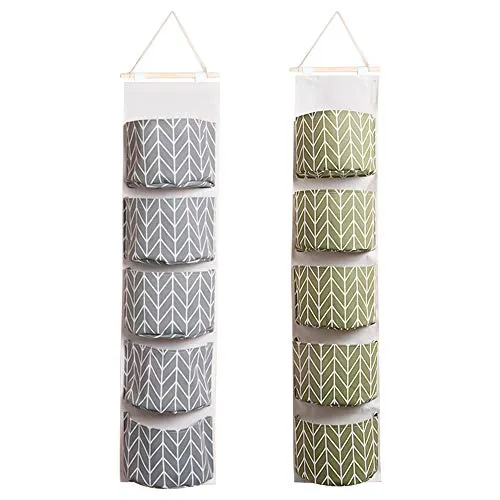 TANOSAN 2 Stücke Mauer Hängend lagerung Tasche, Wasserdicht Über Das Tür Wandschrank Veranstalter mit 5 Taschen, Leinen Farbric Hängend Tasche Veranstalter für Badezimmer Schlafzimmer Büro