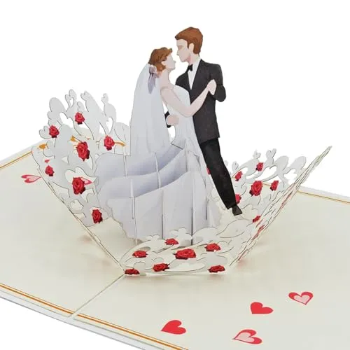 Favour Pop Up® - NEU - Elegante Hochzeitskarte mit Brautpaar beim Hochzeitstanz – 3D Grußkarte mit goldverzierter Einschiebekarte für persönliche Glückwünsche XP128