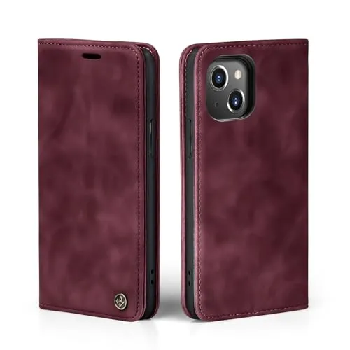 LBH Handyhülle für Apple iPhone 14 in Weinrot mit Karten- und Geldfach Smartphone Hülle mit Standfunktion Flip Case Schutzhülle Magnetverschluss Vintage