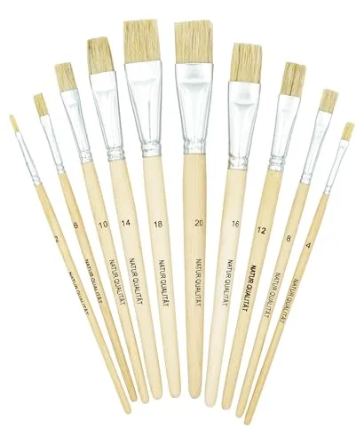 K3T Borstenpinsel-Set 10-teilig mit Naturborsten und Naturbelassenen Holzstielen (Größen 2, 4, 6, 8, 10, 12, 14, 16, 18 und 20), Art.Nr. 49132
