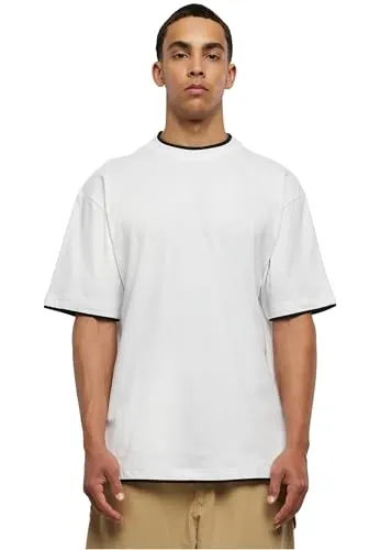 Urban Classics Herren Contrast Tall Tee – Oversize T-Shirt mit Kontrastnähten, Loose Fit Baumwolle, Streetwear Basic für Alltag & Freizeit,White/Black,M