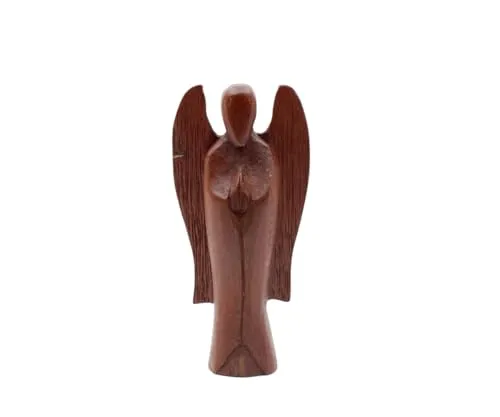 Brillibrum Design Teakholz Schutzengel Glücksbringer Handgemachte Engel Figur Holzengel betend Talisman Taufe Trauer (Dunkel, Mini:15x7,8x3,0cm)