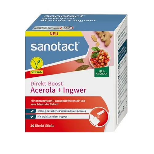 sanotact® Direkt-Boost Acerola + Ingwer | 20 Sticks mit 180 mg Vitamin C