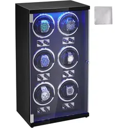VEVOR Uhrenbeweger für 6 Automatikuhren - Hochwertiger Uhrenbeweger mit LED-Beleuchtung und mehreren Rotationsmodi, ideal für die sichere Aufbewahrung und Pflege Ihrer Uhren im Gewerbe oder für Uhrenliebhaber.