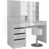 Vicco Schminktisch Sherry Weiß Hochglanz - Sonstige Schlafzimmermöbel mit Spiegelregal und Hocker, ideal für Ihr perfektes Styling und platzsparend mit fünf geräumigen Schubladen.