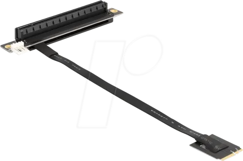 DELOCK 64220 Riser Karte M.2 NVMe Key A+E > PCIe x16 mit 20 cm Kabel - Riser-Karten / -Kabel für flexible PC-Installationen, ermöglicht den Anschluss von PCIe Karten an M.2 Slots mit zusätzlichem Stromanschluss für optimale Leistung.