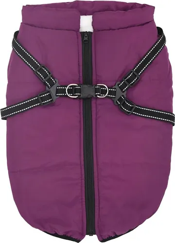 Hundemantel mit Geschirr Wasserdicht Reflektierend Lila 3XL - Bequemer Wintermantel für Hunde, mit verstellbarem Geschirr und Reflexstreifen für mehr Sicherheit bei Nachtspaziergängen