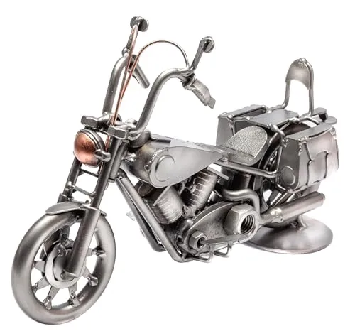 STEEMO Schraubenmännchen Deko-Motorrad: Chopper Vintage-Bike - Metallkunst Bürodeko, Motorradfahrer-Geschenk Stahl, Grau, 25x7x14 cm - Echte Handarbeit, Exklusives Sammlerstück