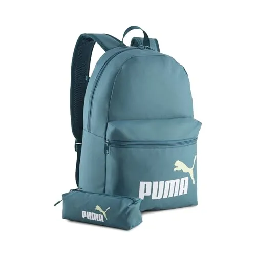 PUMA Phase 20 l Rucksack-Set für Erwachsene, Emerald Ice Green - Vielseitiger Rucksack mit 20 l Volumen, Hauptfach mit Zwei-Wege-Reißverschluss und praktischen Taschen. Ideal für Schule und Freizeit, ausgestattet mit gepolsterten, verstellbaren Schulterriemen.