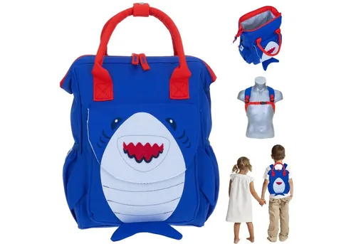 Elephant Kids Rucksack für Kinder - Hai Fisch Blau - Niedlicher Kindergartenrucksack mit Klappöffnung und Tiermotiv im skandinavischen Design, ideal für Vorschulkinder. Leicht, mit optimaler Übersicht und zwei Außentaschen für Trinkflaschen.