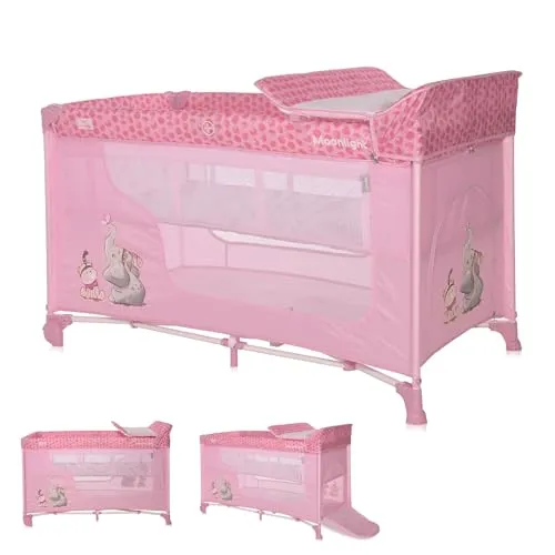 Lorelli Baby-Reisebett Moonlight - Faltbares Reisebett mit zwei Ebenen, Wickelauflage und Matratze. Ideal für Reisen und Zuhause, sorgt für Sicherheit und Komfort ab Geburt.