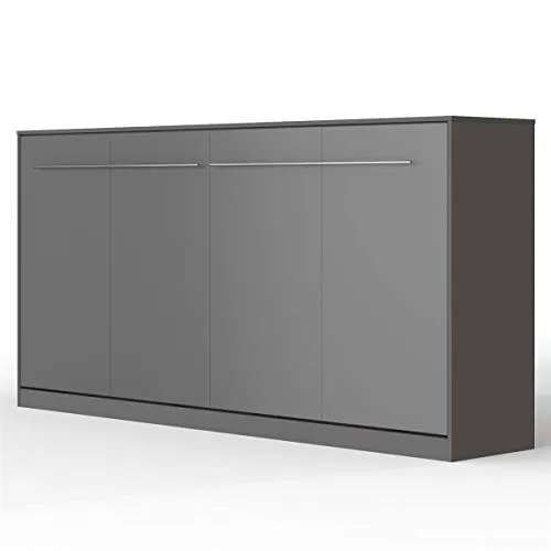 SMARTBett Schrankbett Standard Anthrazit 90 Horizontal - Praktisches Schrankbett mit Gasdruckfedern für müheloses Öffnen und Schließen. Integriertes Regal und stabile Konstruktion mit modernem Edelstahlgriff für bis zu 300 kg Traglast.