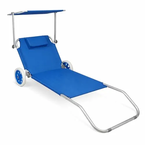 VCM Sonnenliege klappbar mit Sonnendach - Gartenliege mit Rollen, stufenlos verstellbarem Sonnendach und bequemer Textilene-Liegefläche, ideal für entspannte Stunden im Freien. Max. Belastbarkeit: 130 kg.