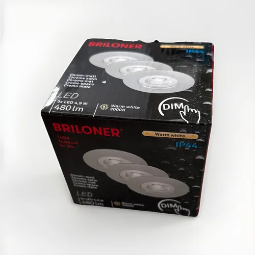 BRILONER Leuchten LED Einbauleuchten 3er Set - Moderne, dimmbare Deckenlampen, IP44, ideal für Wohnzimmer oder Bad, warmweißes Licht (3000K) mit 460 Lumen pro Leuchte und einer Lebensdauer von ca. 25.000 Stunden.