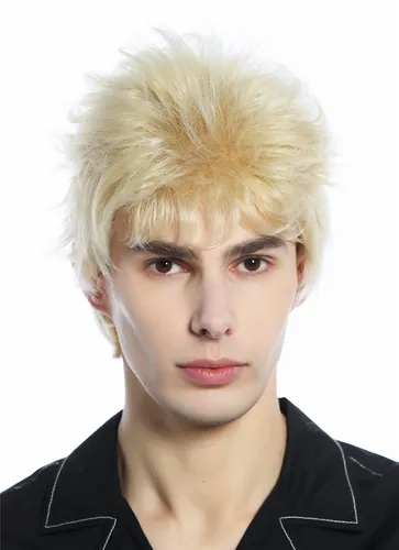 Perücke Herren Damen kurz wild retro 80er toupiert wie ungekämmt Blond Mix wig