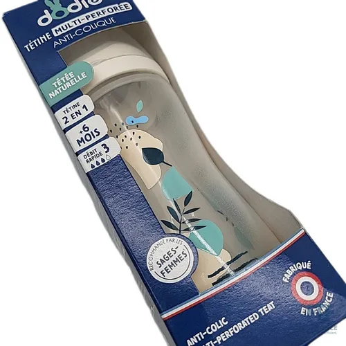 DODIE Fläschchen mit Löchern, gegen Koliken – 330 ml – Blau – 6+ Monate – Biomim
