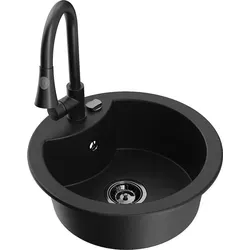 Mexen Diego Granit-Spüle mit Elia Mischbatterie, Schwarz