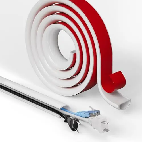 Kabelkanal Weiß Selbstklebend,Flexible Silikon Kabelschacht Kabel Verstecken Kabelabdeckung für Wand,TV,Decke,Boden,Fußleisten,1M Länge,27(B) x 15(H) mm