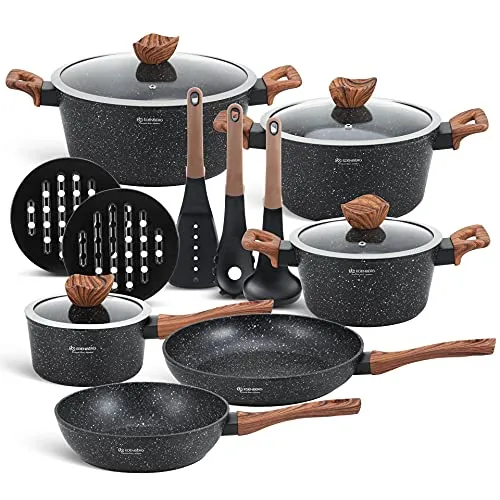EDENBERG 15 TLG Topfset Induktion - 15-teiliges Kochgeschirr Set, energieeffizientes Kochen mit Keramikbeschichtung und PFOA-frei