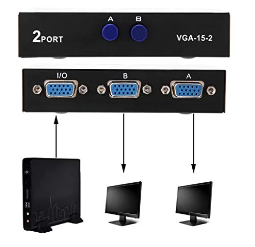 VGA-Umschalter mit 3 Standard-VGA-Buchsen, 2 in 1 Out VGA-Umschalter Splitter-Datensynchronisation VGA--Umschalter VGA-Splitter