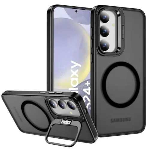 CoolGadget Case für Samsung Galaxy S24 Plus, kompatibel mit MagSafe Schlanke Schutzhülle mit Ringhalter und MagSafe-Unterstützung, Schwarz