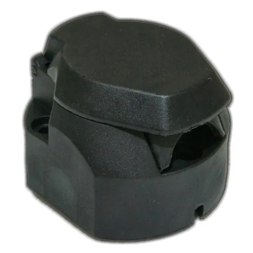 1x 13-polige Steckdose mit Klappe 12V KfZ Anhänger Schwarz PVC AHK Dose Trailer Schwarz Neu Old-Harvest