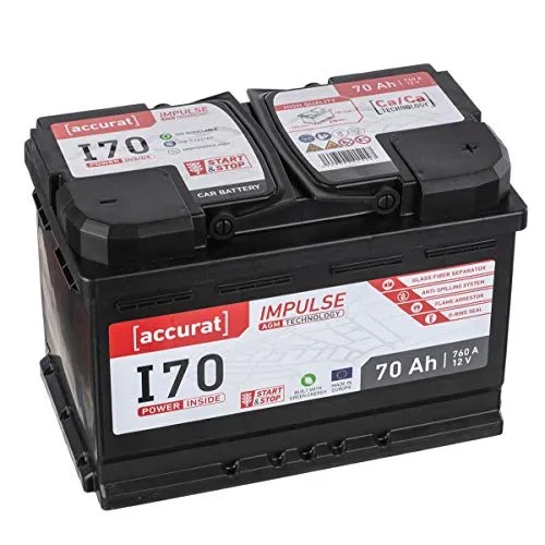 AGM Start Stop Batterie 70Ah 12V 760A - Hochleistungs-Autobatterie für PKW mit AGM-Technologie, wartungsfrei und ideal für Start-Stopp-Systeme. Hohe Kälteprüfstromleistung von 760A für zuverlässigen Start.