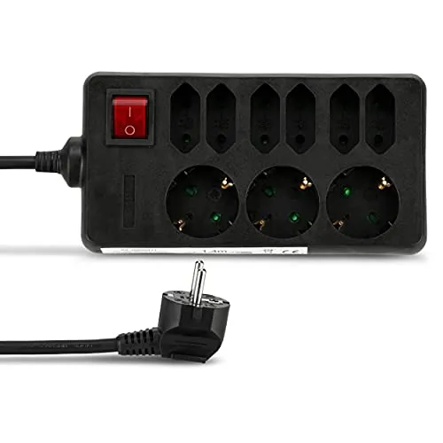 REV 00250171 Steckerleiste, Steckdosenleiste 9fach, Kabel 1,4m, max.3500W, schwarz