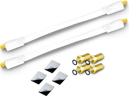 2x ARLI Fensterdurchführung Ultra Slim Weiß – Vergoldete Anschlüsse Flachkabel + 4x F-Stecker TV SAT DVB-S2 DVB-T2 für Fenster & Türen