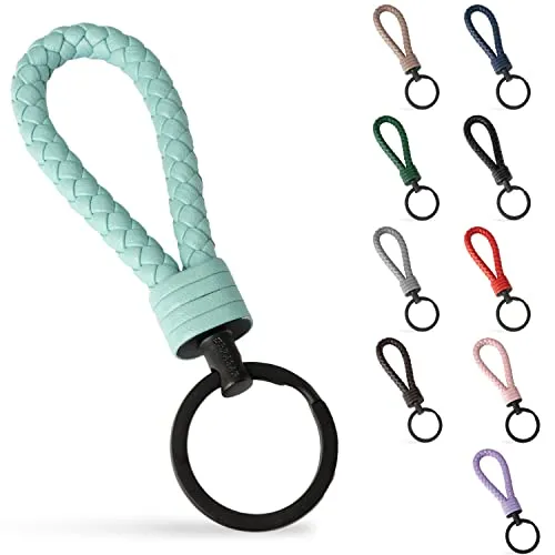 SERASAR Schlüsselband Leder mit Edelstahl Schlüsselring - Zusatzringe Ideal für Auto, Motorrad, Fahrrad & Haus Schlüsselanhänger Geschenk Schachtel