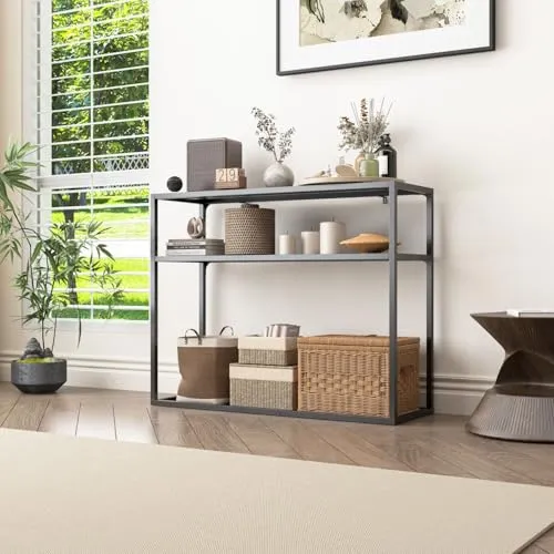 Konsolentisch Schwarz Chicago - Elegantes Regal für jedes Zimmer - Stabiler Konsolentisch aus hochwertigem Metall mit zwei offenen Ablageflächen. Ideal für Deko, Bücher oder Küchenutensilien. Vielseitig einsetzbar und modernes Design machen ihn zum Blickfang.