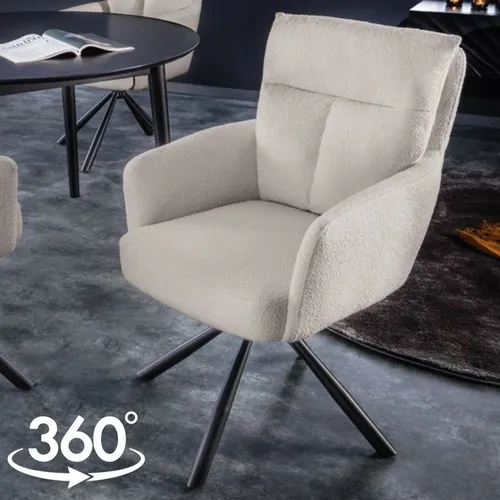Bequemer Drehstuhl CHARLES mit Federkernpolsterung - Beige - Modernes Design, ideale Sitzhöhe von 50 cm und hochwertige Bouclé-Polsterung für optimalen Komfort im Büro oder Esszimmer.