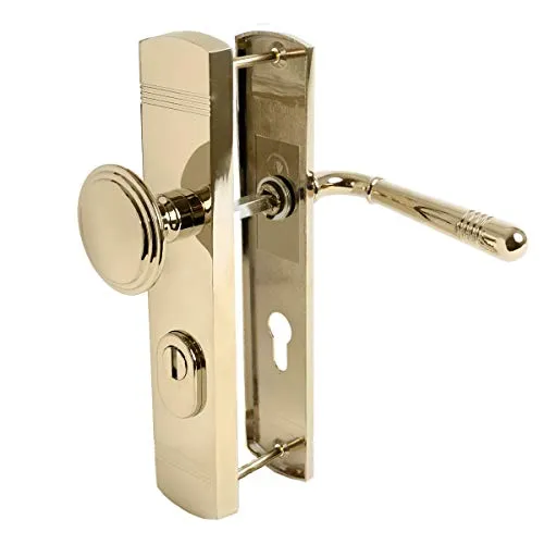 Türgriff Türklinke Türbeschlag Türdrücker Messing poliert Optik Drückergarnitur Modell Fjorde PVD beschichtet (Schutzbeschlag 10/92mm)