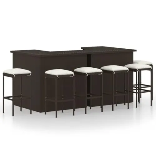 vidaXL 8-tlg. Gartenbar-Set mit Kissen – Braun - Elegantes Gartenbar-Set aus wetterbeständigem Poly Rattan mit komfortablen, abnehmbaren Kissen. Ideal für Garten, Balkon oder Terrasse und leicht umzustellen.