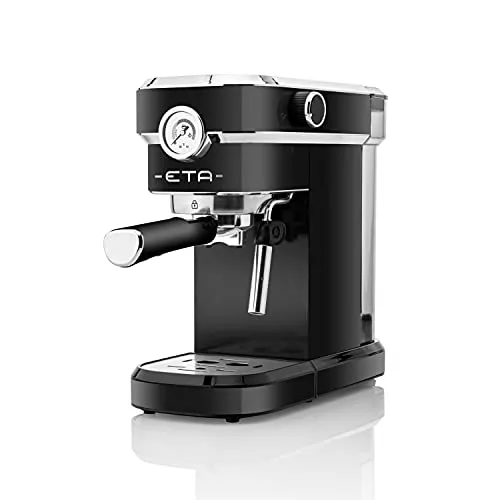 ETA Siebträger Storio I Schwarz - Espressomaschine mit Milchschaumdüse - Siebträgermaschine mit 20 Bar Druck, 750ml Wassertank und 1350 Watt. Ideal für kleine Küchen, bereitet 2 Tassen gleichzeitig zu und bietet eine praktische Dampfdüse für perfekten Milchschaum.